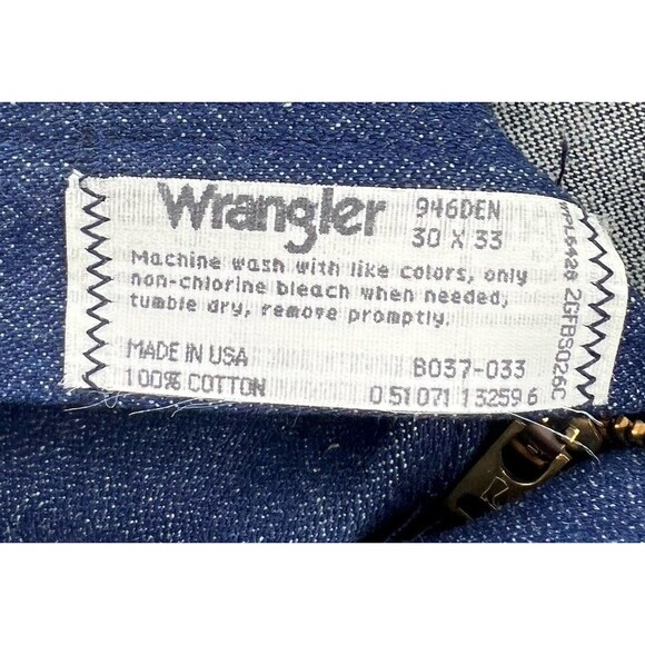 Vintage Wrangler 946DEN Cowboy Cut Regular Fit Raw Denim Blue Jeans Mens 30x33 - Picture 10 of 10